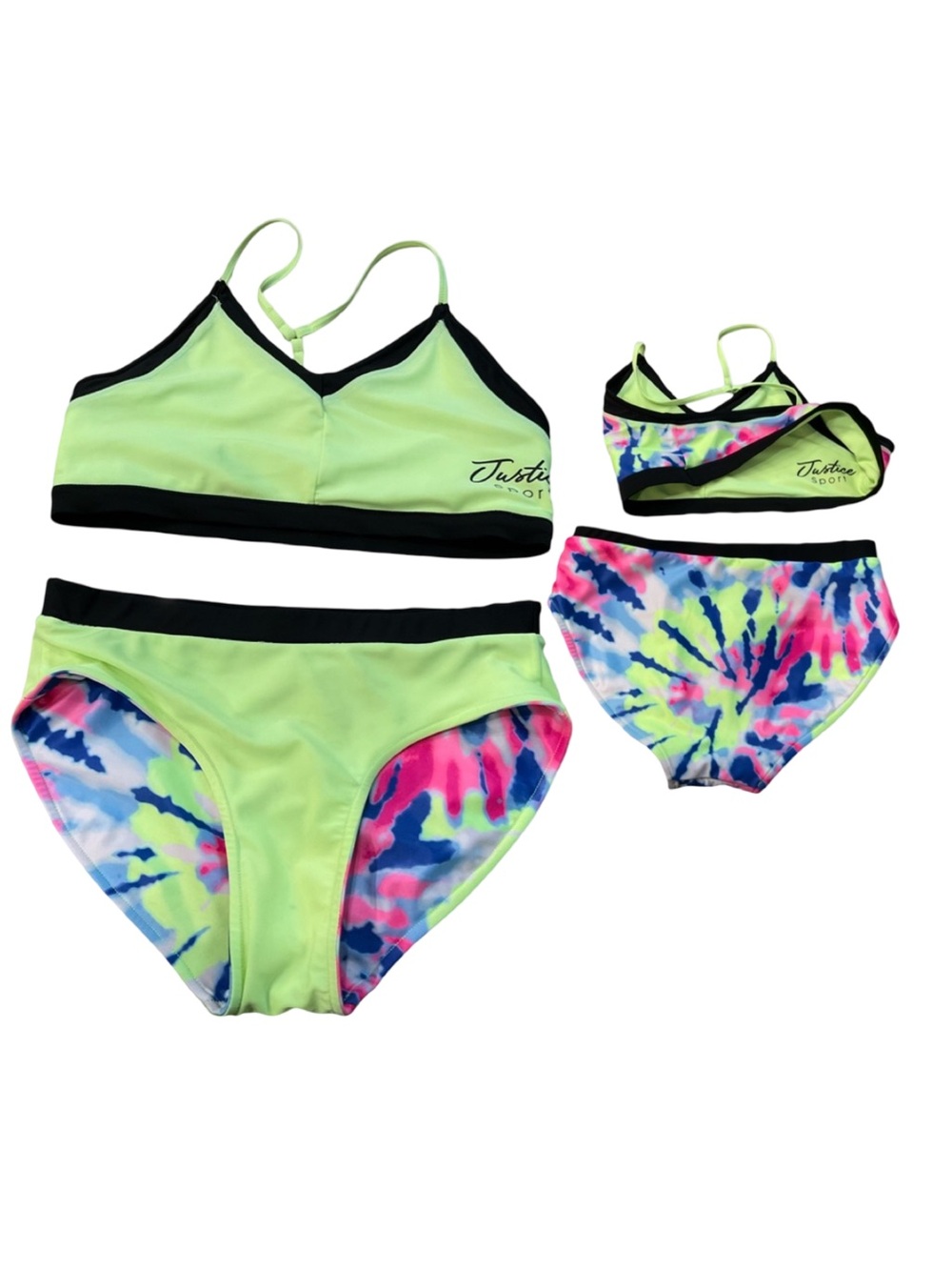 Justice Reversible Bikini Set Girls 16/18 Neon Green Tie Dye Swim EUC